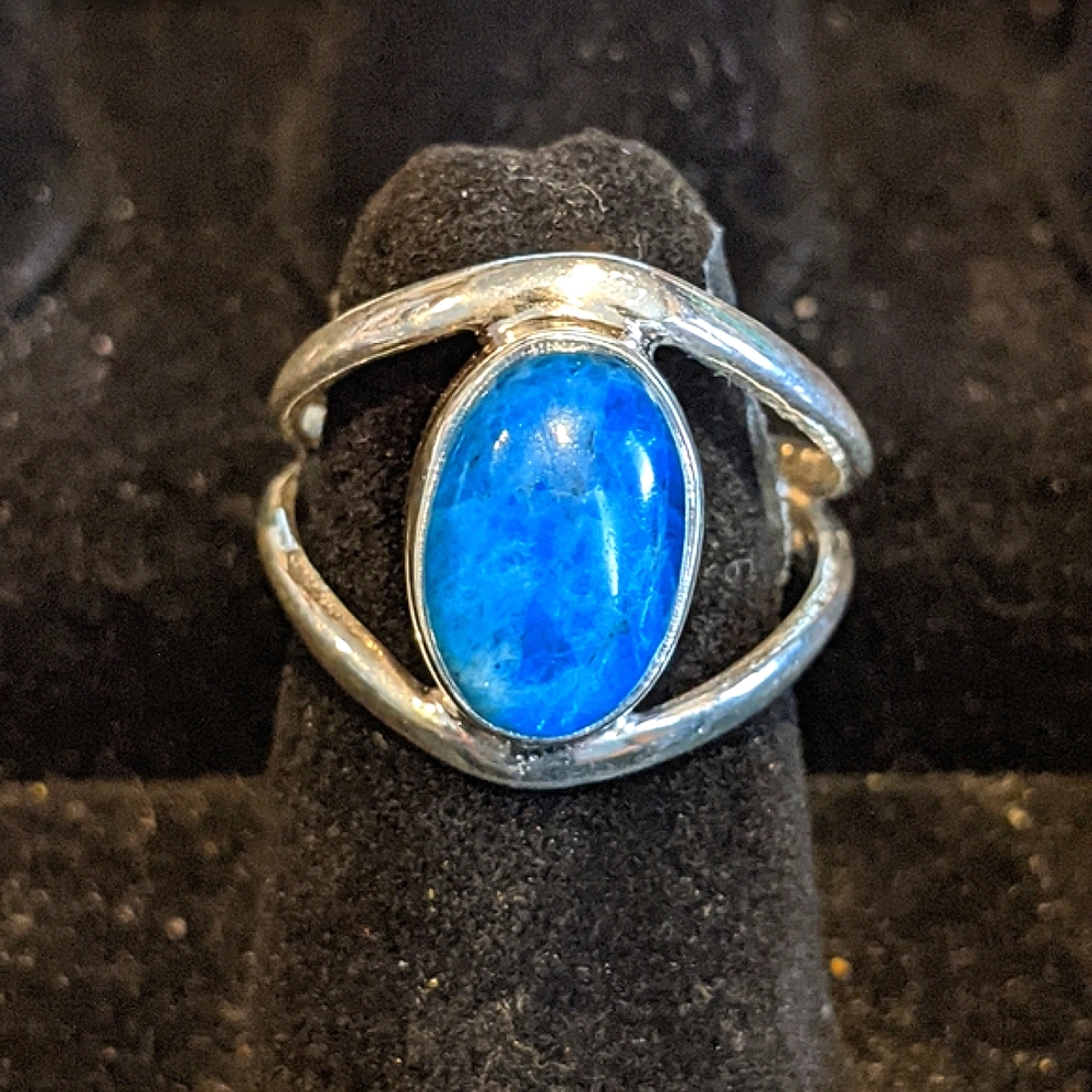 Blue Apatite 925 Silver Ring, Size 7